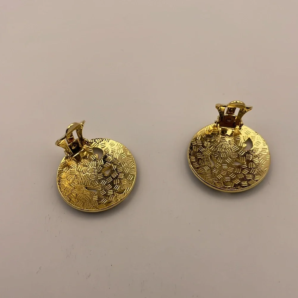 Vintage 1980’s New Old Stock Cloisonné Swirl Floral Clip-On Earrings (CN11) - Picture 5 of 5